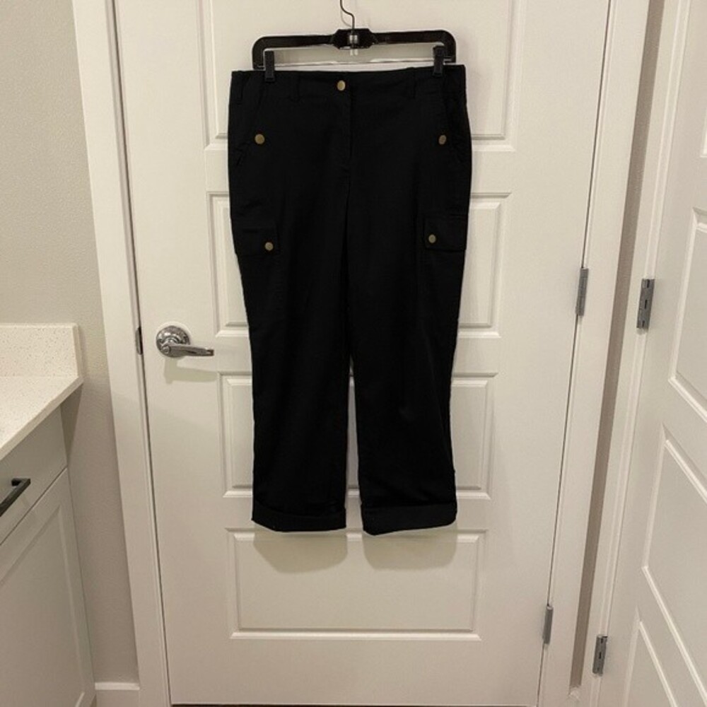 DKNY Cargo Pants Black Size 8 Cotton Elastane Stretch Utility Cropped Trousers